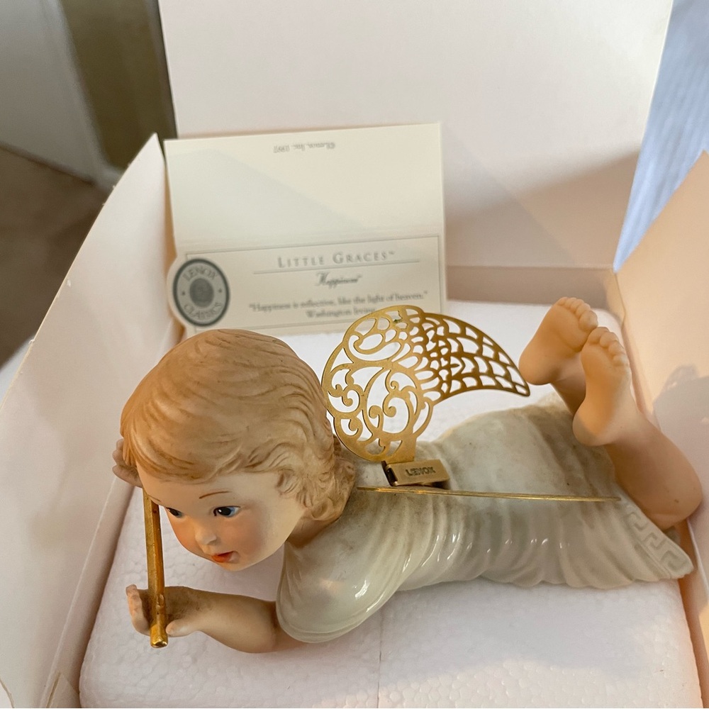Lenox Little Graces Happiness Collectible Gold and Cream Cherub Figurine